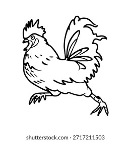 Ilustración vectorial de pollo en blanco y negro. Perfecto para ilustraciones de granja, materiales educativos, logotipos o proyectos de diseño. Vector editable con fondo aislado, conveniente para el Uso comercial.