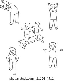 black and white vector illustration of children's activities (Muslim)