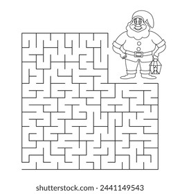 Black and white vector illustration. Children's educational game labyrinth - help the gnome find the right path. Coloring book.