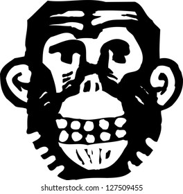 Black and white vector illustration of chimp