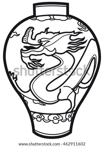 black and white vector illustration of a chinese vase