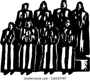 Black and white vector illustration of the choir of a church