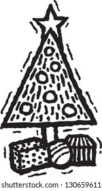 Black and white vector illustration of a Christmas tree