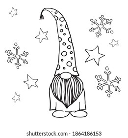 black and white vector illustration of Christmas dwarf or gnome