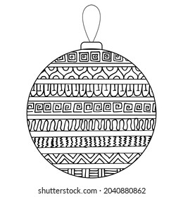 Black and white vector illustration of Christmas crystal ball with zentangle pattern covered Coloring book page for adult and children