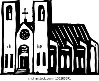 Black and white vector illustration of church cathedral