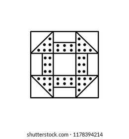 Black & white vector illustration of churn dash quilt pattern. Line icon of quilting & patchwork geometric design template. Isolated object on white background. 