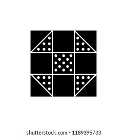 Black & white vector illustration of churn dash quilt pattern. Flat icon of quilting & patchwork geometric design template. Isolated object on white background. 