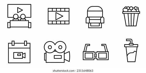 Black and white vector illustration of a cinema icon.