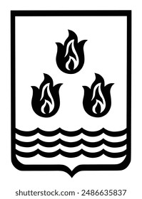 Black and white vector illustration City Baku Coat of arms, Baku, town in Azerbaijan. Baku emblem banner patriotic sign. 