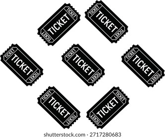 Ilustración vectorial en blanco y negro de entradas clásicas, perfectas para promociones de eventos, sorteos o diseños de temática vintage, aisladas sobre un fondo blanco limpio.
