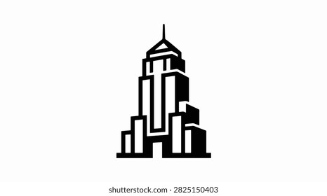 Black and white vector illustration of a classic church with a tall steeple and cross on top