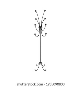 A Black And White Vector Illustration Of A Coat Rack On White Background. A Design Element In A Retro Style For Adults And Kids.