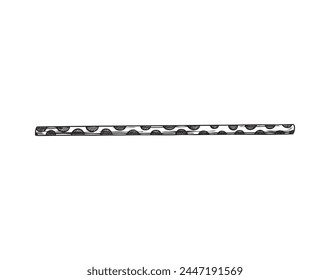 Black and white vector illustration with a cocktail straw complemented by decorative mugs on an isolated background. Hand drawn drinking straw design element.