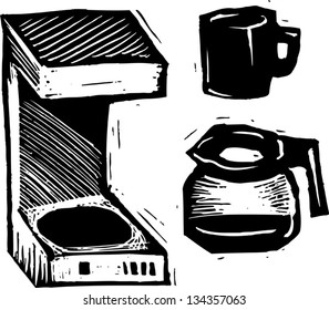 Black and white vector illustration of Coffee Pot and Coffee Mug