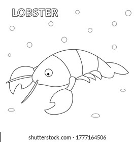 Ilustración vectorial en blanco y negro para el libro de colorear. Langosta de dibujos animados. Mundo submarino.