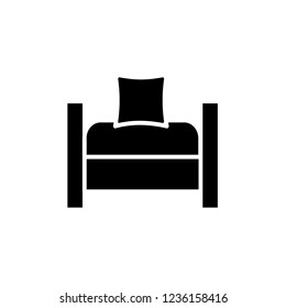 Black & white vector illustration of comfortable small chair with pillow. Flat icon of ottoman seat. Upholstery furniture. Isolated object on white background 