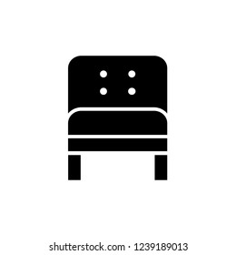Black & white vector illustration of comfortable leather armchair. Flat icon of arm chair seat. Upholstery furniture for home & office. Isolated object on white background 