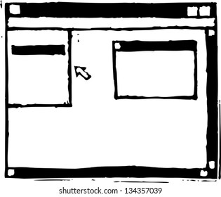 Black and white vector illustration of Computer Desktop