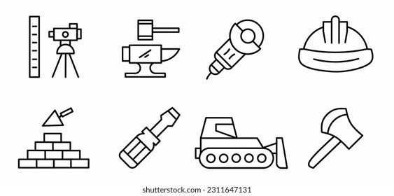 Ilustración vectorial en blanco y negro de un icono de equipo de construcción.