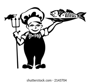 black and white vector illustration cook