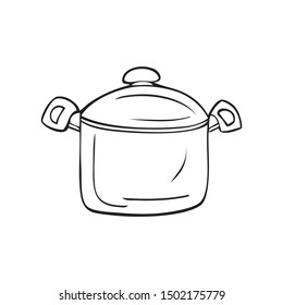 Black and white vector illustration of cooking pot