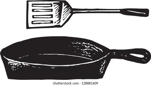 Black and white vector illustration of cookware