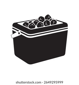 A black and white vector illustration of a cooler filled with ice cubes
