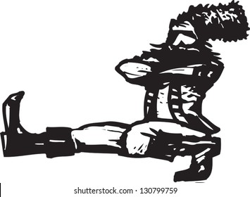 Black and white vector illustration of a Cossack