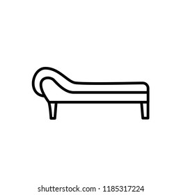 Black & white vector illustration of couch. Line icon of comfortable sofa. Modern home & office furniture. Isolated object on white background