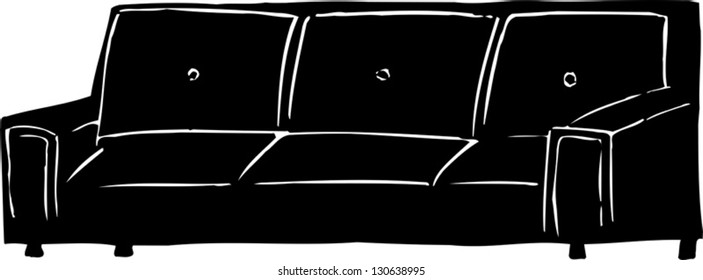 Black and white vector illustration of a couch