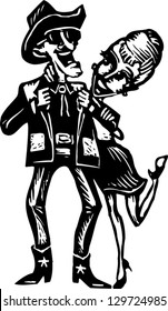 Black And White Vector Illustration Of Country Western Couple