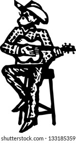 Black and white vector illustration of country singer