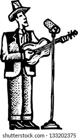 Black and white vector illustration of country singer