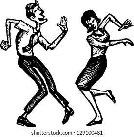 Black and white vector illustration of a couple dancing