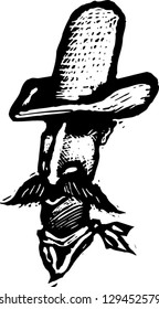 Black and white vector illustration of a cowboy