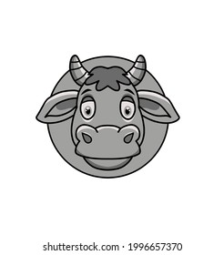 Ilustración vectorial en blanco y negro de la cabeza de una vaca en un sencillo estilo plano.