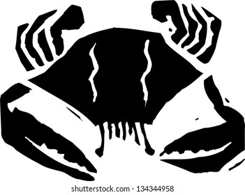 Black and white vector illustration of a crab