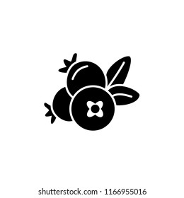 Black & white vector illustration of cranberry. Flat icon of fresh berries. Vegan & vegetarian food. Health eating fruit ingredient. Isolated object on white background. 