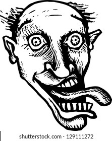 Black and white vector illustration of a crazy man