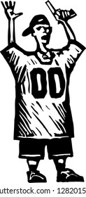 Black and white vector illustration of criminal gang-banger or gang member