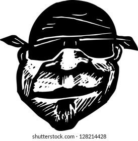 Black and white vector illustration of criminal face