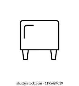 Black & white vector illustration of cube leather ottoman, pouf. Line icon of accent stool or chair. Living room, bedroom & patio furniture. Isolated object on white background. 