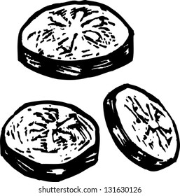 Black and white vector illustration of cucumber slices