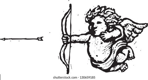 Black and white vector illustration of Cupid