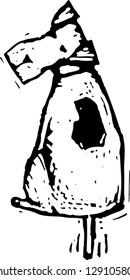 Black and white vector illustration of a cute fox terrier dog