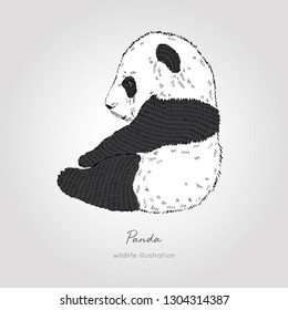 Black and white vector illustration of cute little panda. Perfect for kids design.