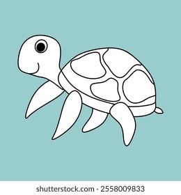 Black and white vector illustration of a cute sea turtle. Linear cartoon image of a turtle, icon, simple drawing