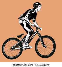 black and white vector illustration of cyclist 
