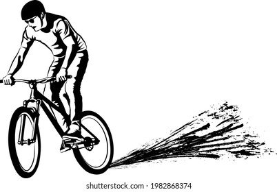 black and white vector illustration of cyclist